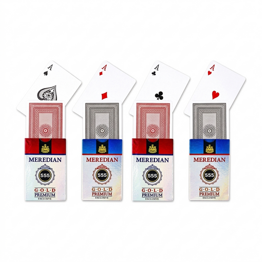 Meredian 555 Gold Premium, Paper Playing Cards, Bridge Size, Regular Index, Red & Black - Pack of 4