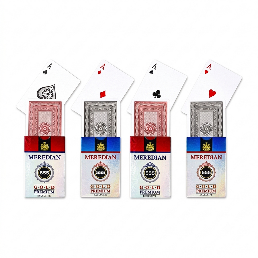Meredian 555 Gold Premium, Paper Playing Cards, Bridge Size, Regular Index, Red & Black - Pack of 4