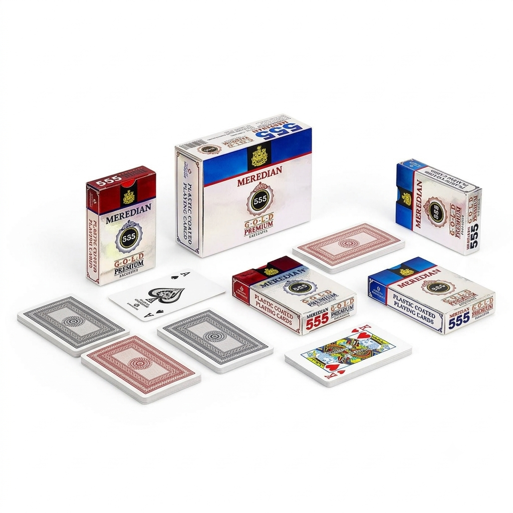 Meredian 555 Gold Premium, Paper Playing Cards, Bridge Size, Regular Index, Red & Black - Pack of 4